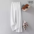 【初色】亞麻風純色高腰口袋垂感闊腿褲休閒褲寬褲長褲-共3色-10565(M-2XL可選) M 白色