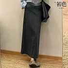 【初色】通勤風條紋愛心波點鬆緊腰修身顯瘦直筒裙長裙半身裙-灰色-16382(M-XL可選) M 灰色