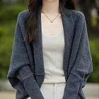 【MsMore】 韓系羊毛感繭型針織披肩寬鬆蝙蝠袖斗篷毛衣外套# 126360 FREE 灰色