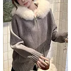 【MsMore】 軟糯慵懶風連帽毛領拉鍊針織寬鬆毛衣外套# 126612 FREE 灰色