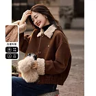 【MsMore】 保暖羊羔毛拼接內裏夾棉厚款外套# 126640 M 咖色