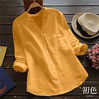 【初色】純色百搭休閒棉麻襯衫上衣-共7色-66564(M-2XL可選) M 黃色