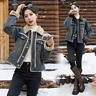 【MsMore】 牛仔外套加絨加厚短款小個拼接羊羔毛# 126864 M 杏色