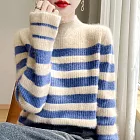 【MsMore】 半高領條紋加厚針織寬鬆羊絨感毛衣# 126918 FREE 藍色