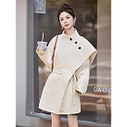 【MsMore】 雙面呢披肩大衣繫帶收腰中長款氣質外套# 126937 M 白色