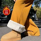 【MsMore】 加絨加厚羊羔北極絨抽繩高腰直筒糯米長褲# 126939 M 黃色