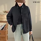 【AMIEE】文藝寬鬆休閒夾棉外套(KDCQ-2736) M 黑色