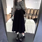 【AMIEE】復古高腰修身燈芯絨A字裙(KDSQ-1830) M 黑色