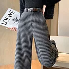 【MsMore】 毛呢格子闊腿顯瘦小個子寬鬆顯瘦直筒靴褲# 127075 M 灰色