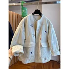 【ACheter】 無領輕薄寬鬆氣質刺繡夾棉外套# 127082 L 米白色