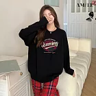 【AMIEE】美式復古寬鬆版休閒衛衣上衣(KDTQ-5043) M 黑色