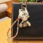 【HandStyle】吊飾 2026馬年慵懶午茶咖啡貓咪手工吊飾(57045) -米色小花貓咪x黃色彩繩扣