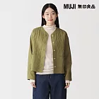【MUJI 無印良品】女吉貝木棉混二重紗織絎縫外套 S 煙燻綠