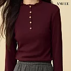 【AMIEE】百搭花蕊小扣半高領上衣(KDTQ-9635) M 酒紅色