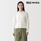 【MUJI 無印良品】女可水洗網織POLO開襟衫 S 柔白