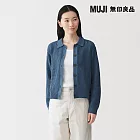 【MUJI 無印良品】女可水洗網織POLO開襟衫 S 煙燻藍