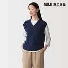 【MUJI 無印良品】女可水洗麻花織紋背心 S 深藍