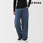 【MUJI 無印良品】女吉貝木棉混丹寧寬版錐形褲 S 淺藍