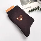 Kankoku韓國 毛絨棕熊大頭中筒襪 深棕色