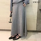 【AMIEE】韓版洋氣垂感高腰A字長裙(KDSQ-1218) M 灰色