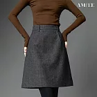 【AMIEE】復古修身毛呢A字半身裙(KDSQ-574) M 灰色