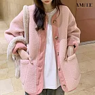 【AMIEE】韓版百搭羊羔絨保暖外套(KDCQ-6073) M 粉色