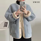 【AMIEE】韓版百搭羊羔絨保暖外套(KDCQ-6073) M 藍色