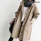 【AMIEE】日系休閒連帽棉質長版風衣(KDCQ-2279) M 卡其