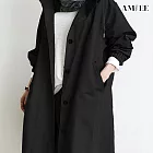 【AMIEE】日系休閒連帽棉質長版風衣(KDCQ-2279) M 黑色