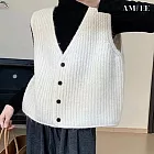 【AMIEE】韓版修身坎肩開襟針織毛衣背心(KDCQ-6827) F 白色