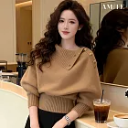 【AMIEE】老錢風輕熟側翻領針織毛衣上衣(KDTQ-8640) F 卡其