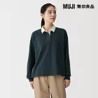 【MUJI 無印良品】女雙股織天竺長袖橄欖球衫 S 深藍