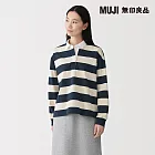 【MUJI 無印良品】女雙股織天竺長袖橄欖球衫 S 深藍橫紋