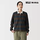 【MUJI 無印良品】女雙股織天竺長袖橄欖球衫 S 棕橫紋