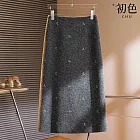 【初色】日系毛呢蝴蝶結刺繡造型高腰包臀A字直筒裙中長裙半身裙-共2色-17202(M-XL可選) M 灰色