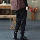 【AMIEE】洋氣百搭加絨休閒褲(KDPQ-9367) 3XL 黑色