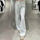 【AMIEE】韓版垂墜感顯瘦休閒闊腿褲(KDPQ-2140) M 白灰