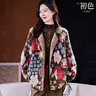 【初色】韓版圓領緹花寬鬆單排釦針織長袖外套女外套-花色-17506(F可選) F 花色