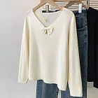 【MsMore】 溫柔V領針織薄款蝴蝶結長袖上衣# 127114 FREE 杏色