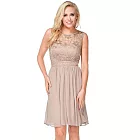 【摩達客】美國進口Landmark裸色花漾蕾絲浪漫優雅派對洋裝晚宴小禮服(含禮盒/附絲巾)S