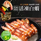 【優鮮配】巨無霸馬來海水養殖活凍21/25生白蝦5盒(600g/15±3尾)免運組