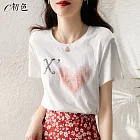 【初色】簡約愛心印花T恤-白色-99437(M-2XL可選) M 白色
