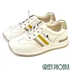【GREEN PHOENIX】女 休閒鞋 小白鞋 厚底 全真皮 顯瘦 免綁帶 JP22.5 白灰