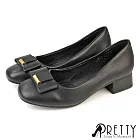 【Pretty】女 跟鞋 包鞋 中跟 粗跟 小方頭 蝴蝶結 韓國進口 JP23 黑色