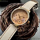 COACH蔻馳精品錶,編號：CH00207,28mm圓形金色精鋼錶殼粉紅錶盤真皮皮革米黃錶帶