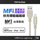 【TOTOLINK】MFi認證 USB-A to Lightning 大電流快充傳輸線_柔霧奶 1M(台灣製造/iPhone 14前適用/柔軟編織)