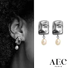 AEC PARIS 巴黎品牌 銀色波浪紋方磚 水滴珍珠耳環 DROP EARRINGS NILE
