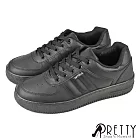 【Pretty】男 板鞋 休閒鞋 小白鞋 全黑工作鞋 綁帶 平底 素面 台灣製 JP25.5 黑色