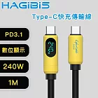 HAGiBiS海備思 Type-C 240W 電壓顯示 快充傳輸線 賽博黃 1M