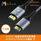 【魔宙】HDMI2.1協會認證 高屏蔽傳輸8K60HZ/48Gbps光纖線 15M 灰